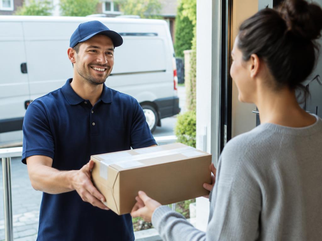 Courier delivering a package to a customer